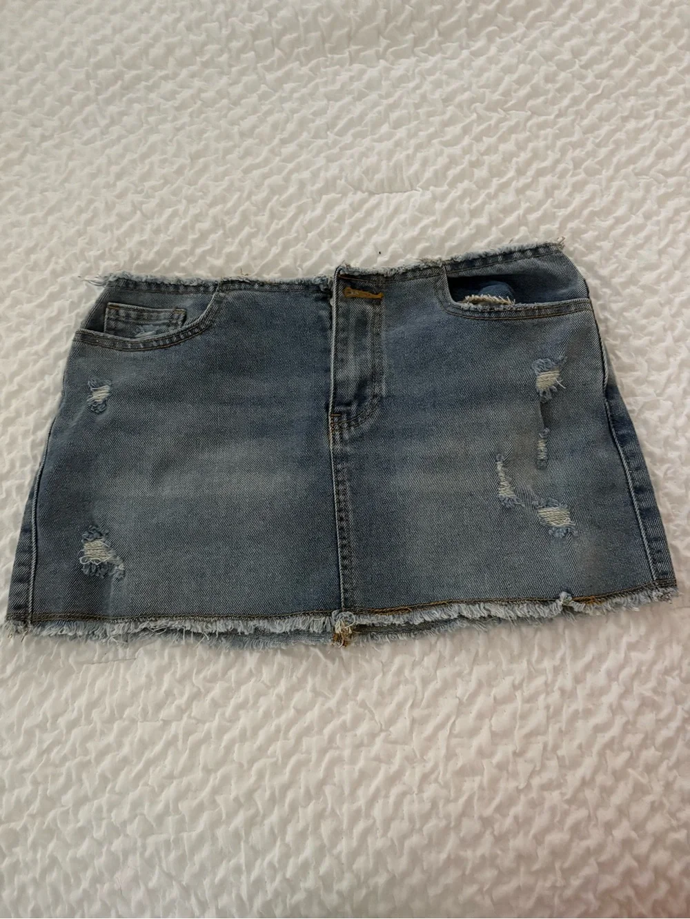 Distressed Light Blue Denim Mini Skirt